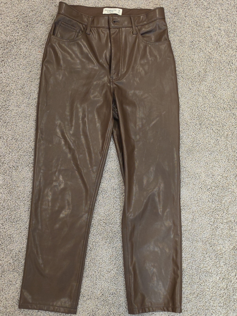 Abercrombie Curve Love 90s Straight Faux Leather Pants Brown Size 28/6
